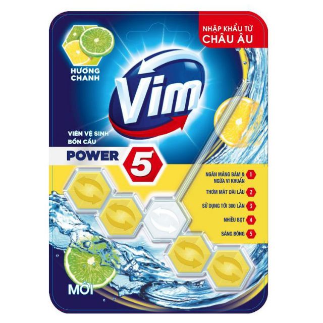 Thùng 9 Vỉ Viên Tẩy Bồn Cầu Vim Power 5 Sạch Khuẩn Thơm Mát 55g