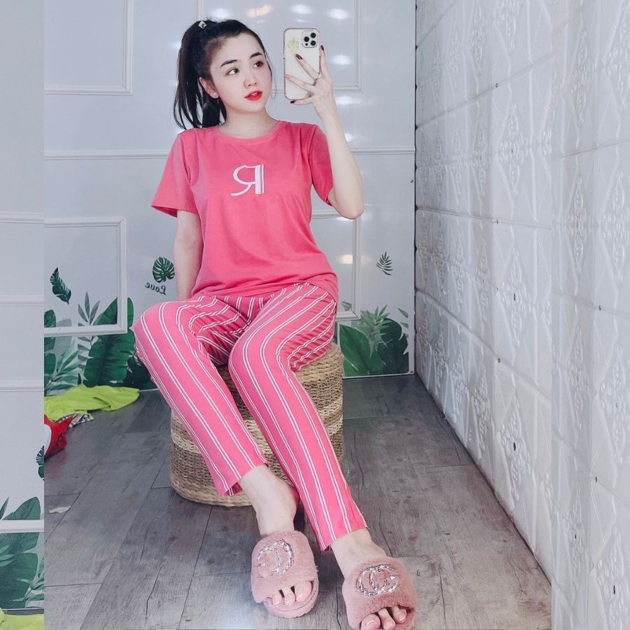 Đồ bộ nữ đồ mặc nhà ESHOP quần dài tay ngắn trung niên bigsize dễ thương mùa hè đi chơi sang trọng mặc ngủ DB16