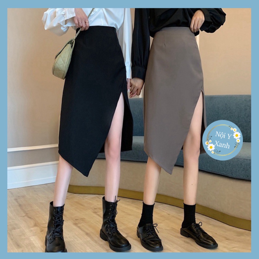 Chân váy chữ a midi xẻ đùi dáng dài siêu hot_XĐ888 chất siêu mát, co dãn, mầu đen trắng
