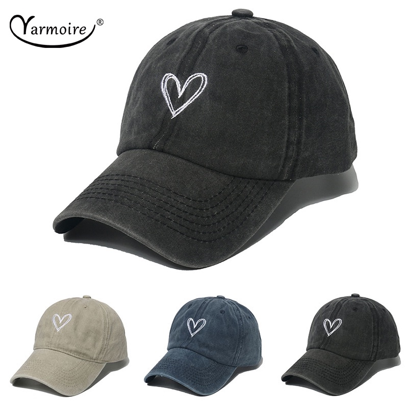 Mũ Lưỡi Trai Cotton Thêu Hình Trái Tim Phong Cách Vintage