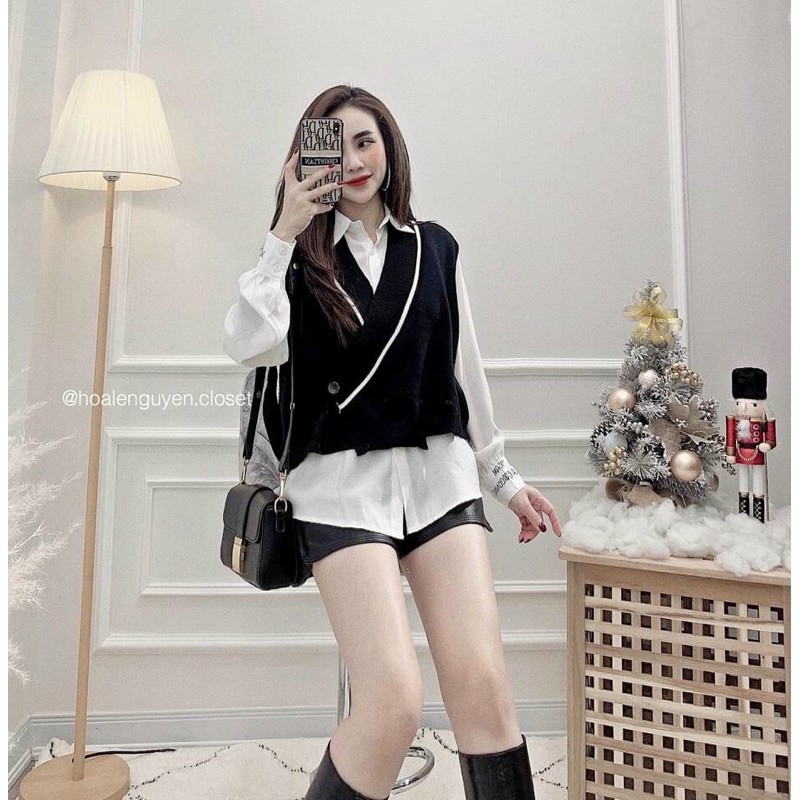 Set sơ mi gile viền chéo vạt