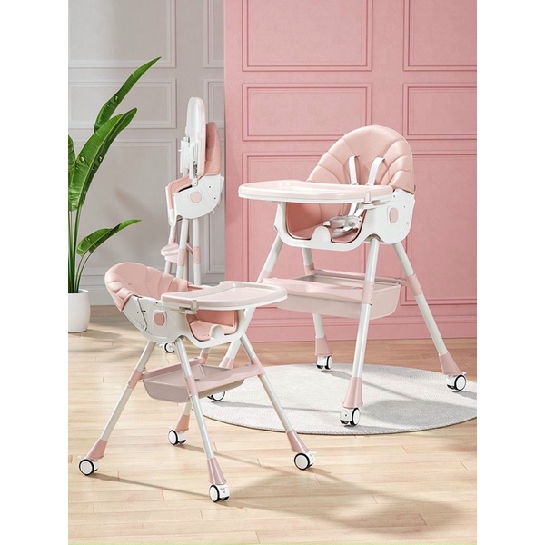Ghế Ăn Dặm UMOO 05145 Gấp Gọn Ngã Lưng Có Bánh Xe