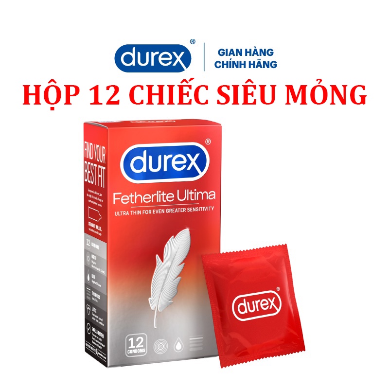 Bao Cao Su Durex Fetherlite 12 chiếc Siêu Mỏng Hàng Chính hãng, Bao Cao Su 12 chiếc - Sarah Beaute MP99