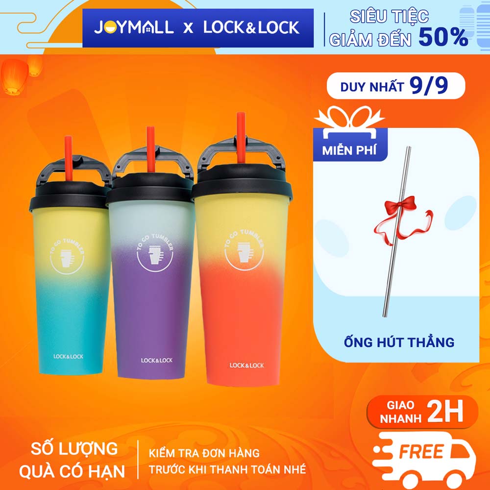 Ly Giữ Nhiệt Lock&Lock Clip Tumbler LHC4151 (540ml)- Hàng Chính Hãng, Bằng Thép Không Gỉ Inox 304, Kèm Ống Hút - JoyMall