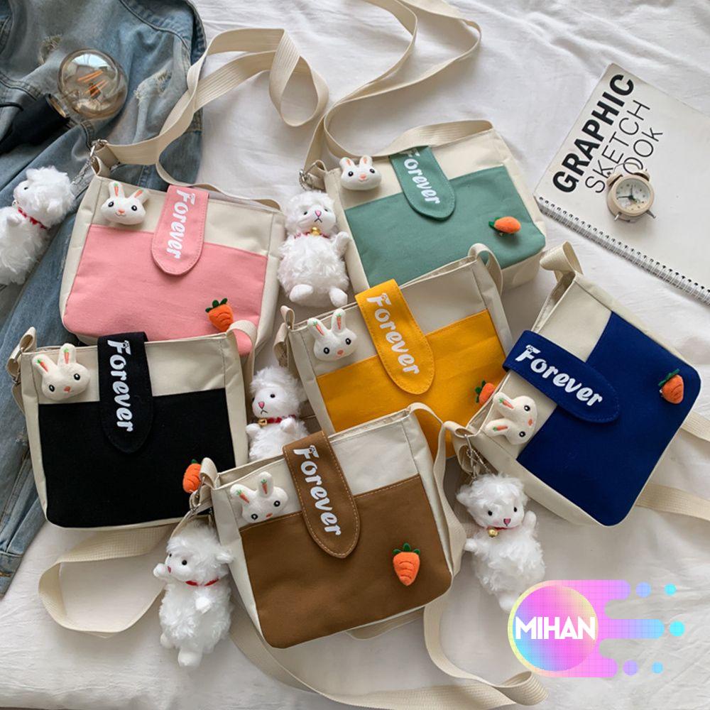 Túi canvas đeo vai gắn búp bê nhiều màu sắc xinh xắn phong cách thời trang hàn quốc cho nữ Mihan1