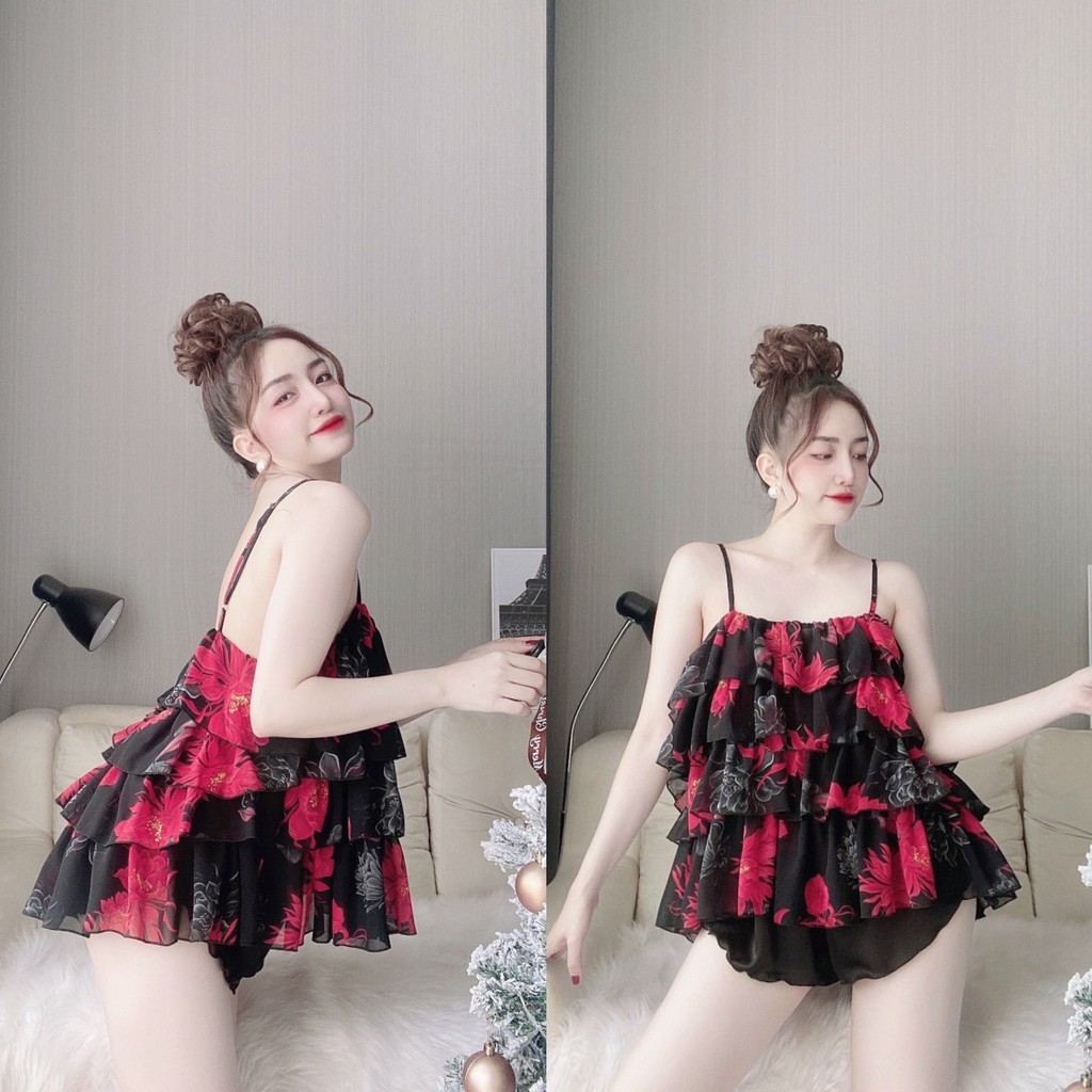 Bộ Đồ Ngủ 2 Dây Sexy Voan Tơ Tầng Phối Quần Satin FREESHIP | BigBuy360 - bigbuy360.vn