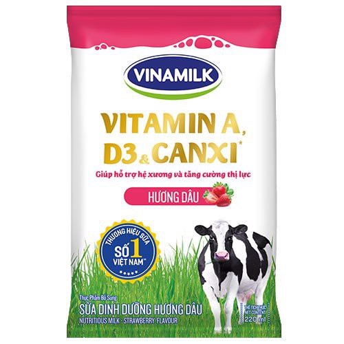 (Túi 220ml) Sữa tươi Vinamilk A&amp;D3  (đủ 5 loại best seller - dâu, socola, có đường, ít đường, không đường)