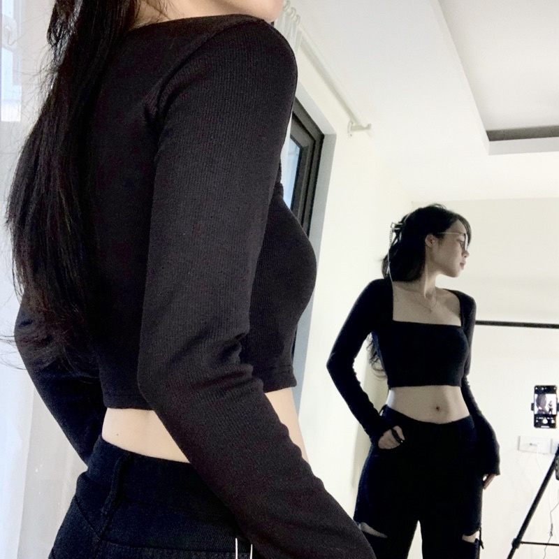 Áo Croptop Cổ Vuông Tay Dài, Áo Ctr Thun Body Chất Borip Nữ Tính Freesize IRISVIEL | BigBuy360 - bigbuy360.vn