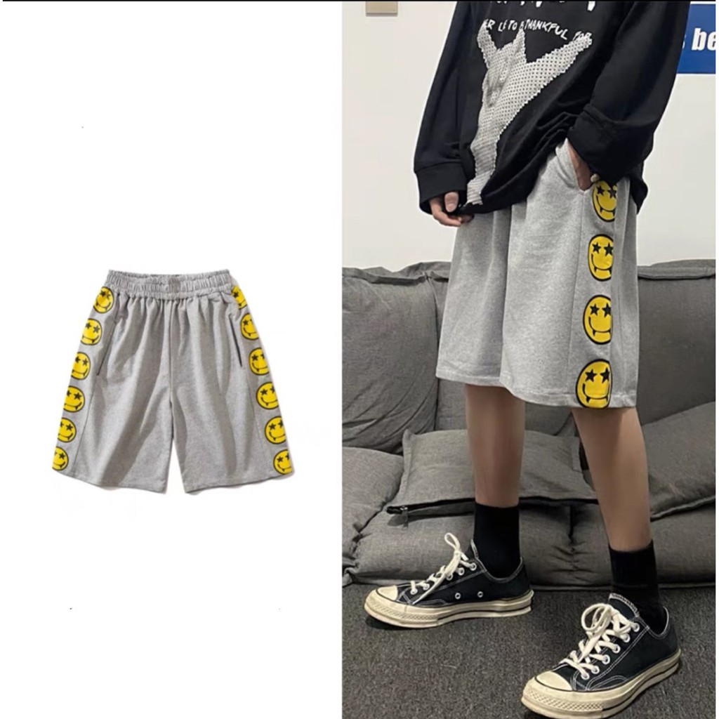 💖 Co Giãn 💖 Quần Short Nỉ Thể Thao Nam Hoạt Tiết Mặt Cười, Quần Đùi Nam In Hình Chất Liệu Nỉ Dày Dặn Hot Mùa Hè 2021