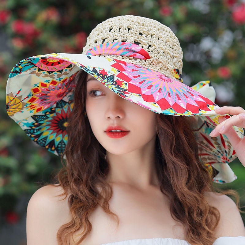 Mũ Cói Rộng Vành Chống Nắng Chống Tia Cực Tím Thời Trang Đi Biển Mùa Hè Cho Nữ
