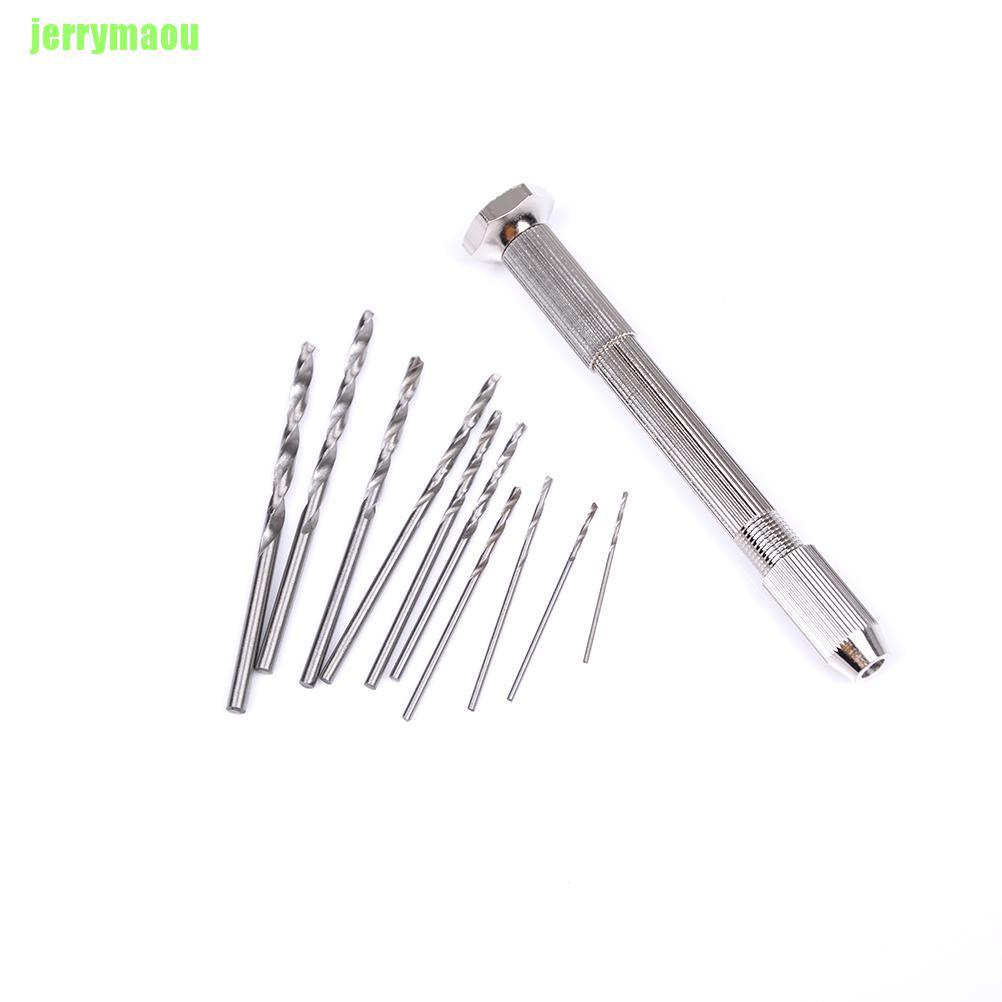 Máy Khoan Cầm Tay Mini Bằng Nhôm + 10 Mũi Khoan Xoắn Ốc Dành Cho Làm Gỗ