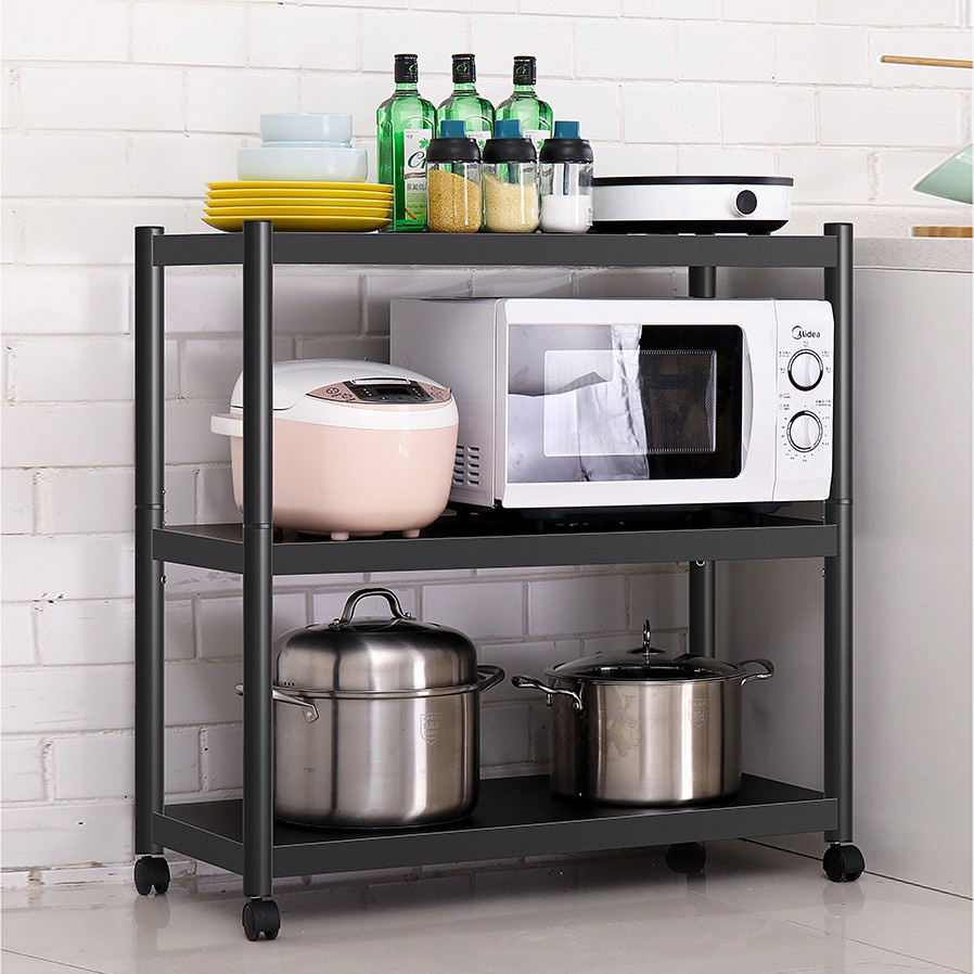 Giá kệ đựng đồ để lò sóng 3 tầng đa năng sơn đen tĩnh điện