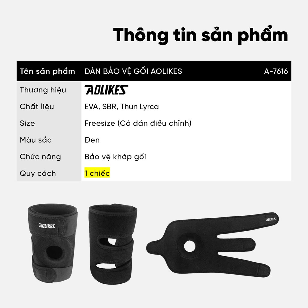 Băng Bảo Vệ Đầu Gối Aolikes AL 7912 | Đai Dán Gối Khi Tập Gym Tập Thể Thao Cao Cấp Chính Hãng AL 7912