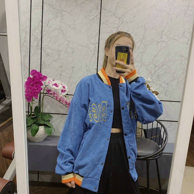 Áo khoác nhung nữ , áo khoác bomber nữ , áo khoác nữ nút bấm , áo bomber jacket vải nhung | BigBuy360 - bigbuy360.vn