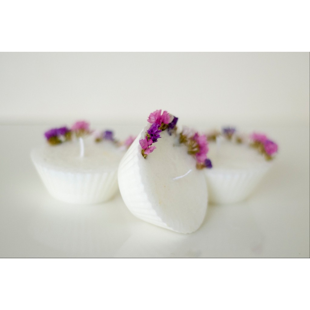 Bộ 3 sản phẩm nến thơm tealight. Nến hoa salem khô. Nến sáp ong hương hoa nhài, hương hoa lavender, hương hoa ngọc lan