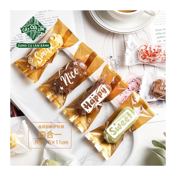 SET 100 TÚI KẸO 4 MẪU CHỮ 5X11CM