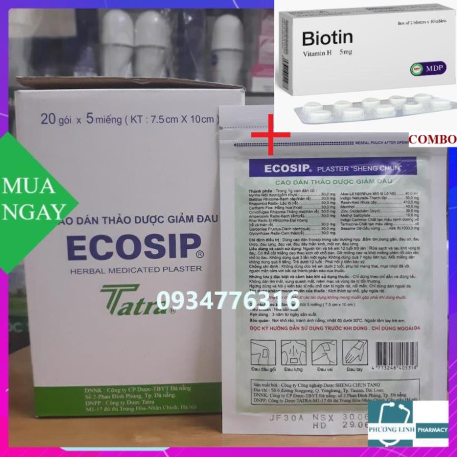 Combo Biotin 5mg+ ECOSIP 20 gói x 5 miếng cao dán thảo dược ( Chính hãng )