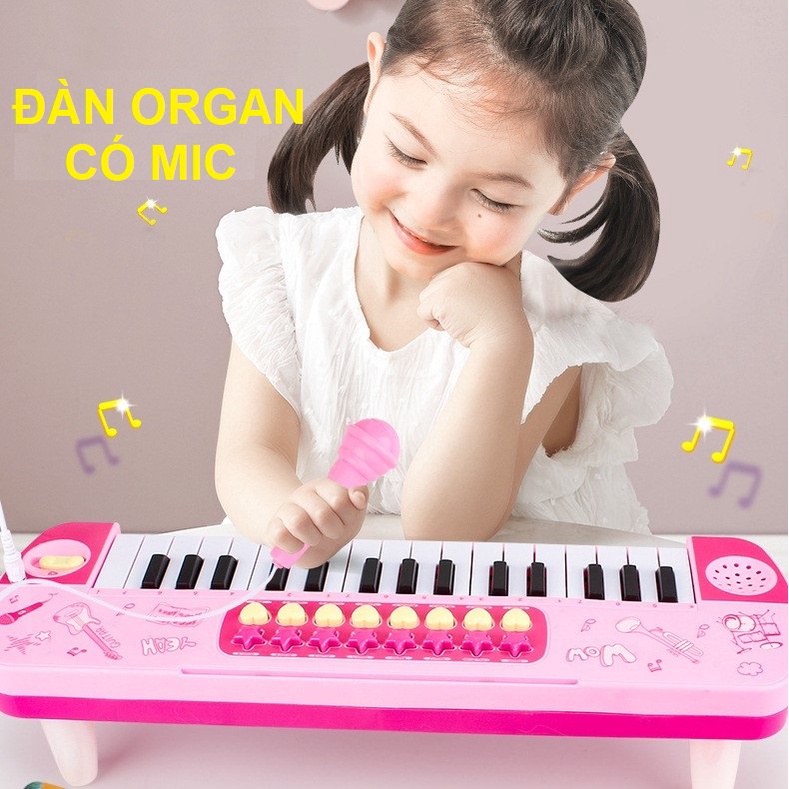 Đàn organ piano đồ chơi cho bé có mic hát karaoke và đèn nhạc âm thanh chuẩn có hộp đẹp, quà tặng sinh nhật