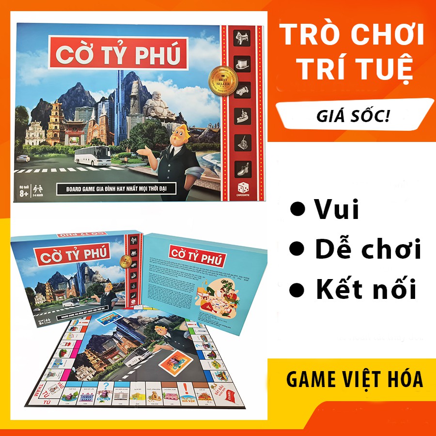 Trò chơi Board game Cờ Tỷ Phú Monopoly Monopoly phiên bản tiếng Việt loại đẹp, chơi từ 2 - 6 người