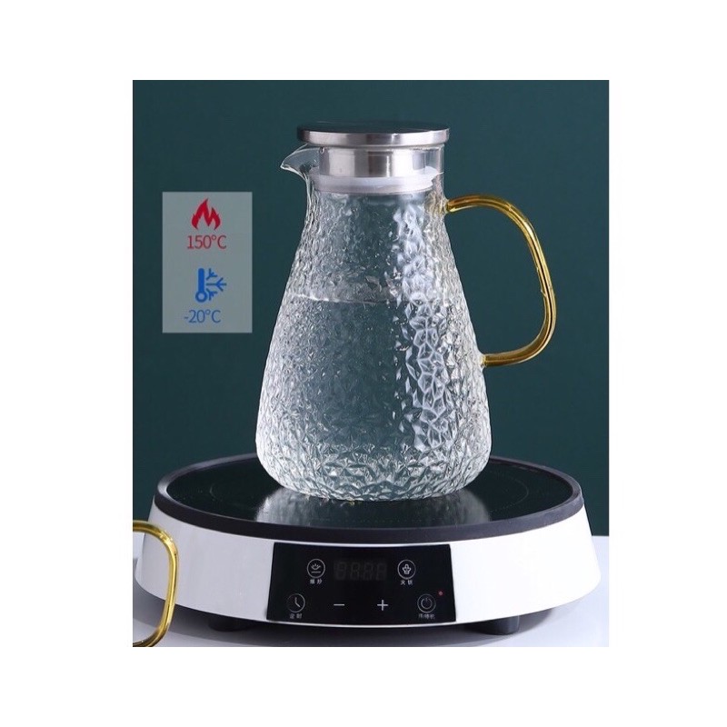 Bộ bình thủy tinh quai tròn kèm 2 cốc sần 300ml