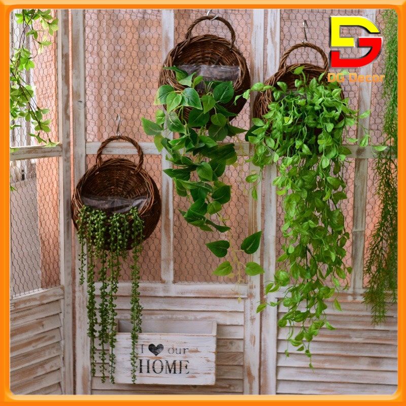 Giỏ Mây Cắm Hoa giả, treo tường - trang trí nhà cửa- cắm hoa treo tường  trang trí nhà cửa.