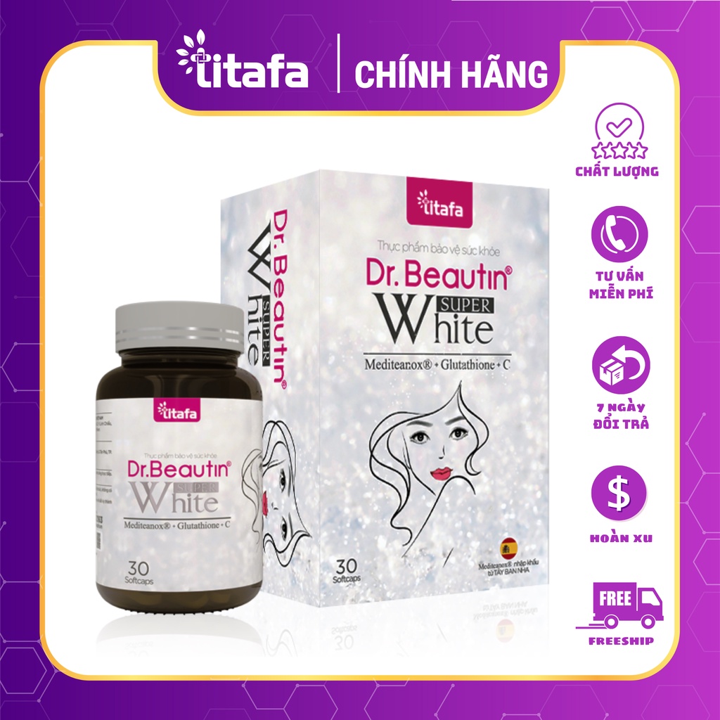 Viên uống trắng da DR.BEAUTIN SUPER WHITE hộp 30 viên - Giảm thâm, sạm, nám, tàn nhang. Giúp da trắng sáng, đều màu