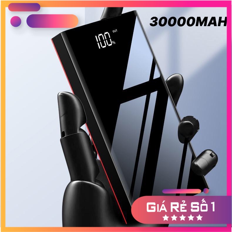 SẠC CỰC NHANH - PIN SẠC DỰ PHÒNG 30000MAH MẶT GƯƠNG ĐEN HUYỀN THOẠI |Phutuan91