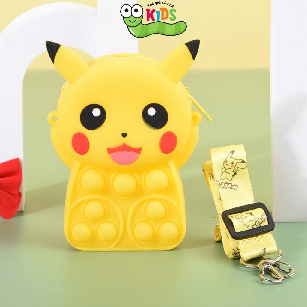 Túi POPIT Pikachu dễ thương đeo chéo cho bé chất liệu silicon bóp bong bóng giảm căng thẳng giải trí - TÚI PIKACHU