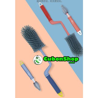 Free Ship 🎁🎁🎁 Cọ bình sữa Silicon cao cấp gồm 2 chi tiết có tay cầm xoay 360 độ dùng cho mọi loại bình