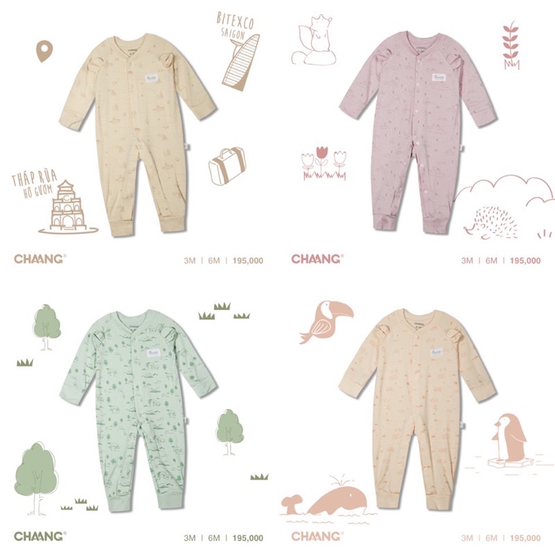 Body dài tay cúc giữa màu sắc xinh xắn cho bé trai bé gái