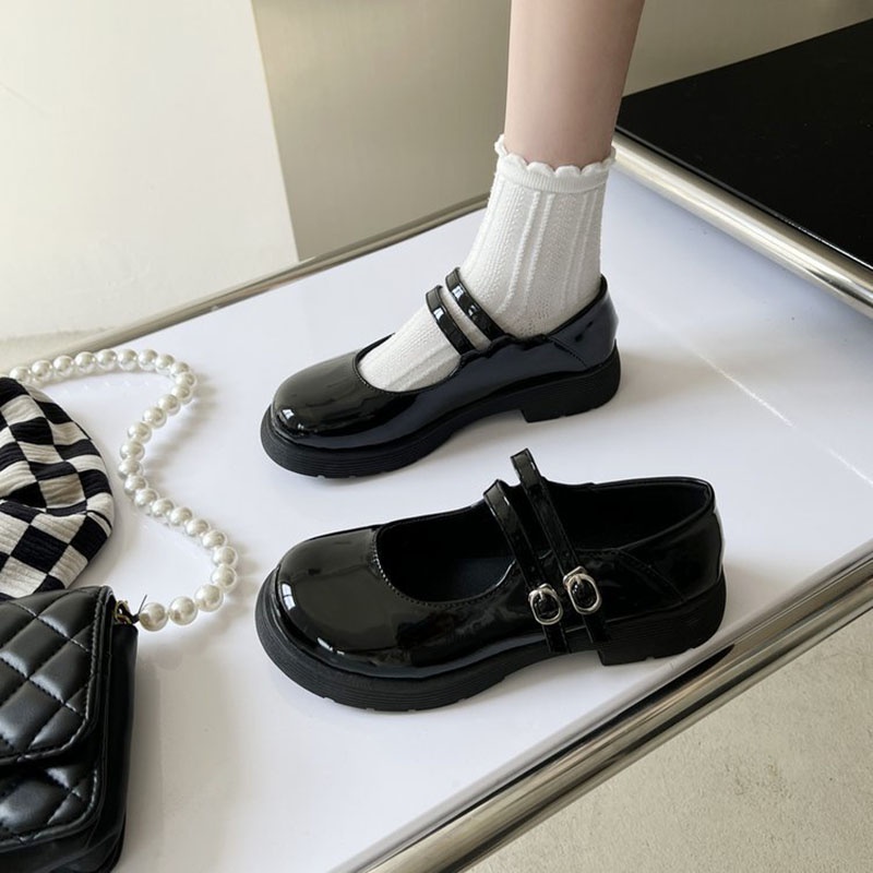 Giày IELGY bằng da đế dày phong cách Anh Quốc cổ điển thời trang dành cho nữ