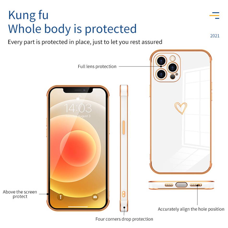 Sang Trọng Ốp Điện Thoại Viền Vuông Họa Tiết Trái Tim Cho Iphone 12 11 Pro Max Mini 7 8 Plus 12pro 11 Pro Xs Max Se 2020 7plus 8plus 7 + 8 +