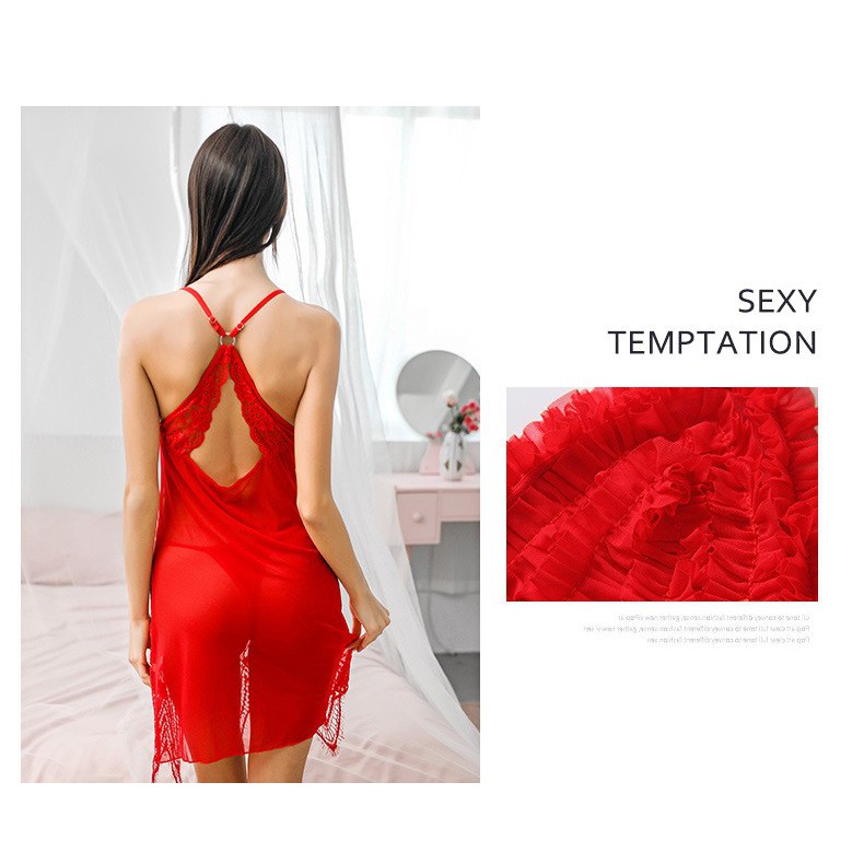 Đầm ngủ cánh tiên from dài xuyên thấu gợi cảm, váy ngủ 2 dây ngực ren bèo điệu đà sexy TK2630