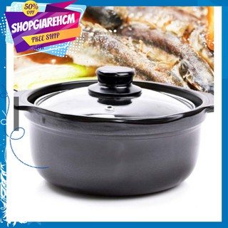 XẢ KHO Nồi đất sét tràng thạch 2.5 lít nắp kính lòng sâu