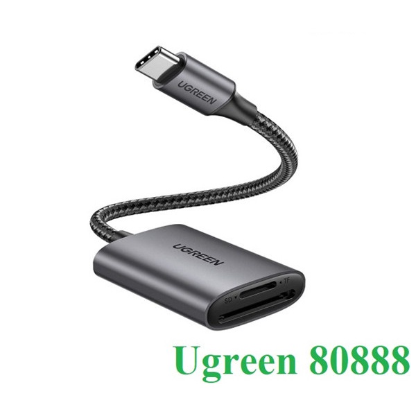 Đầu đọc thẻ SD/TF chuẩn USB 3.1 Type-C Ugreen 80888 vỏ nhôm cao cấp - Hàng chính hãng