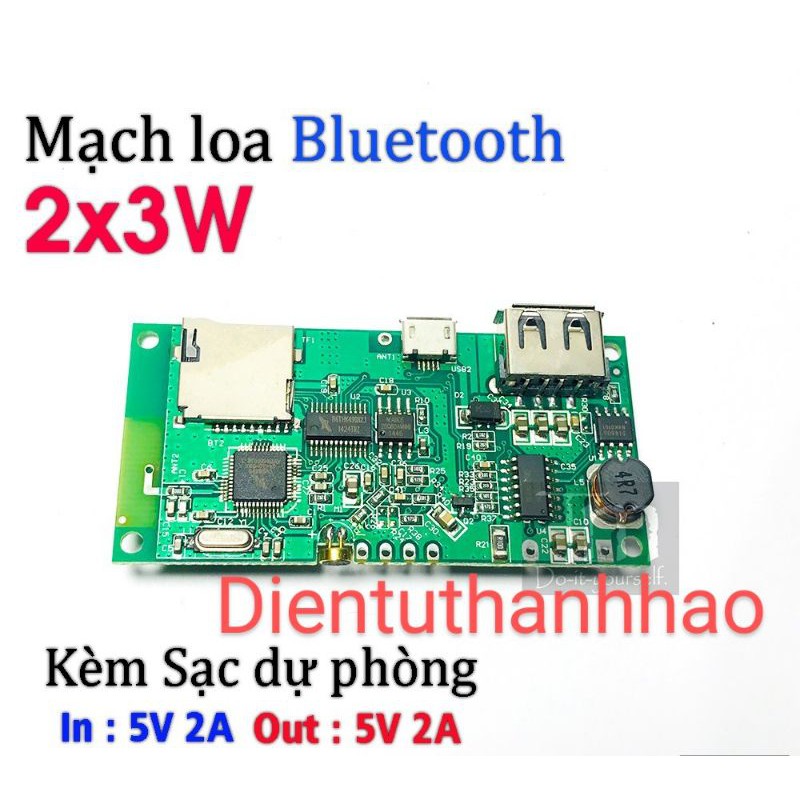 Mạch Loa Bluetooth 2*3W Kiêm Sạc Dự Phòng 5V 2A