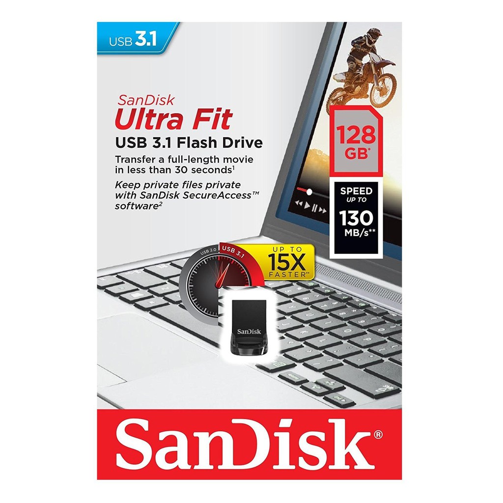 USB 3.1 SanDisk CZ430 Ultra Fit 128GB 130MB/s (Đen)