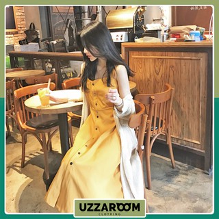 Váy 2 dây cổ V vàng Mustard đang hot trend - Váy Ulzzang