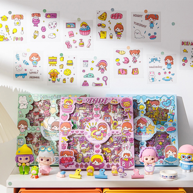 Set 20 / 100 Tấm Sticker Dán Trang Trí Điện Thoại / Nhật Ký Hình Cô Gái Dễ Thương