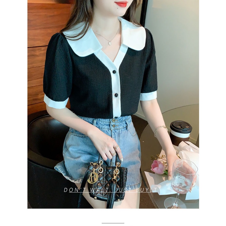 Áo chiffon Ngắn Tay Cổ Búp Bê Phong Cách Phương Tây Thời Trang Mùa Hè Cho Nữ