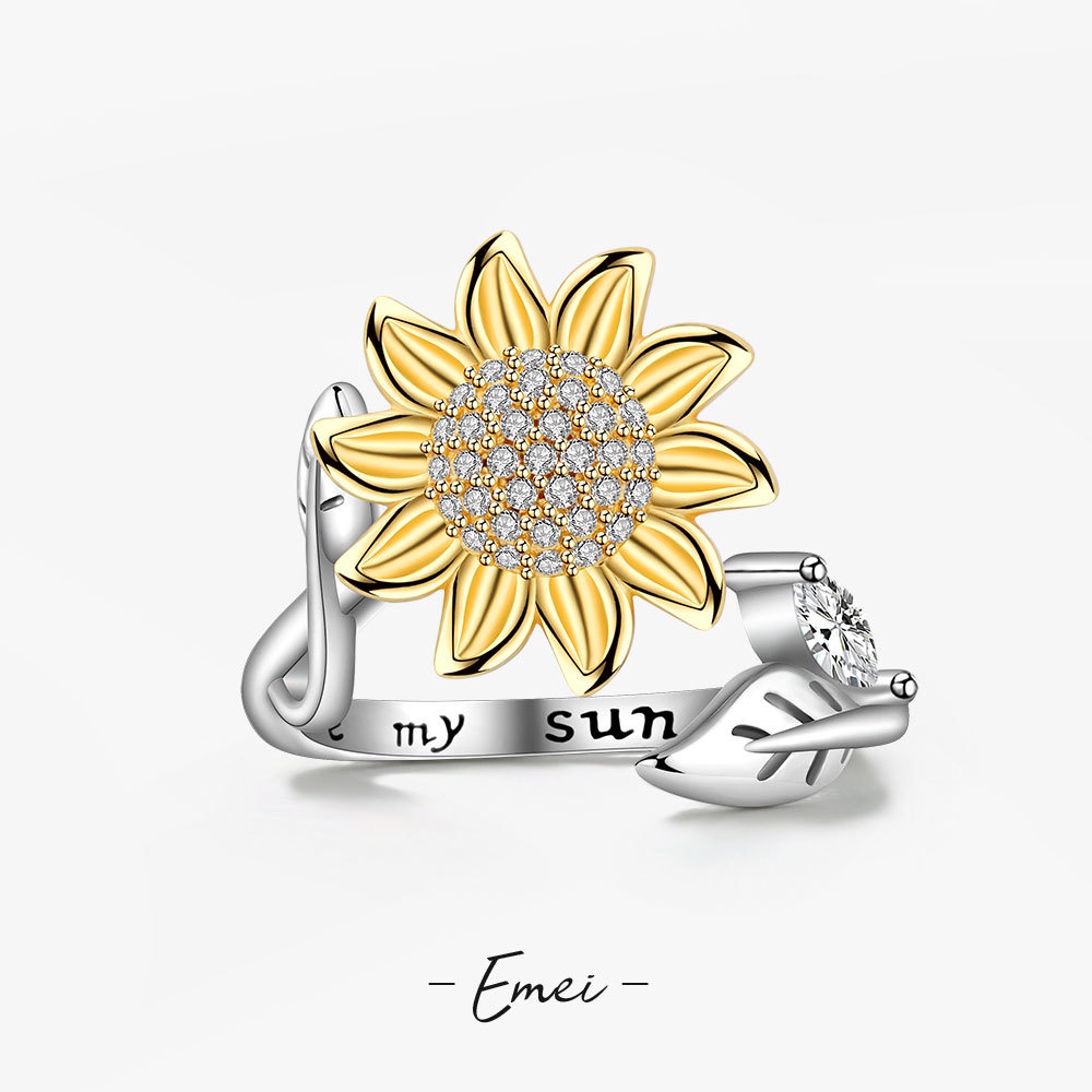 Nhẫn Xoay Hình Hoa Hướng Dương Đính Kim Cương Đơn Giản Chống Áp Lực Có Thể Điều Chỉnh