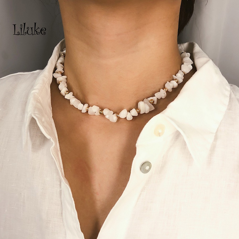 Vòng Cổ Choker Phối Hạt Đá Phong Cách Bohemian Cá Tính Cho Nữ