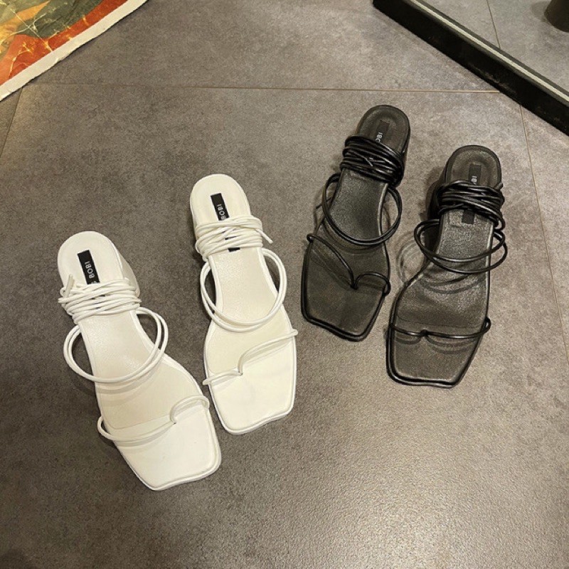Sandal nữ buộc dây xỏ ngón thời trang đi biển gót vuông cao 5cm