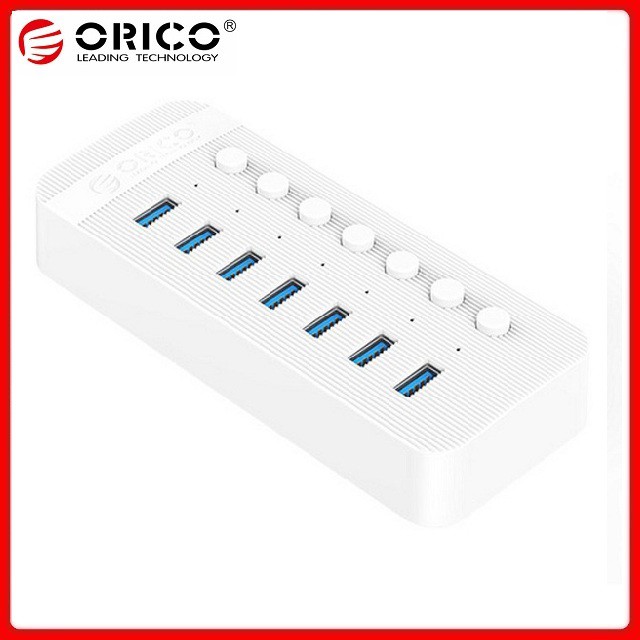 Bộ Chia Cổng USB Hub ORICO CT2U3-10AB/CT2U3-7AB-WH Trắng (7-10 cổng USB 3.0 có công tắc riêng lẻ) - Hàng chính hãng