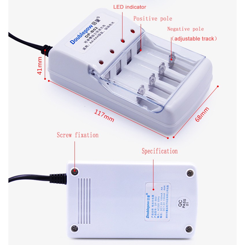 Bộ 4 Pin Sạc AA 1200mAh + Sạc Pin Doublepow DP-B02 - Tặng Hộp Đựng Pin