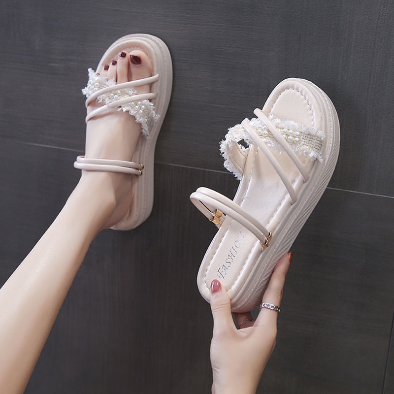 Giày Sandal Đế Phẳng Hai Quai Phong Cách La Mã Thời Trang Mùa Hè Hàng Mới Dành Cho Bạn Nữ Mang Thai Đi Biển