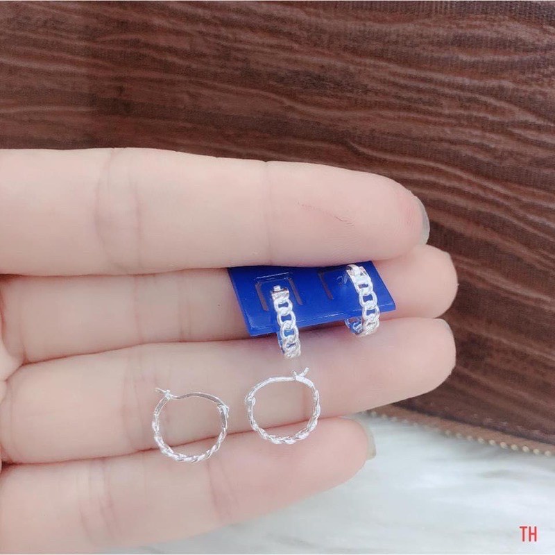 Bông tai nữ, bông tai bạc, kiểu dạng xích, hàng dầy dặn sáng bóng