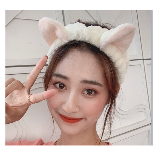 Băng đô rửa mặt, trang điểm hình tai thỏ dễ thương