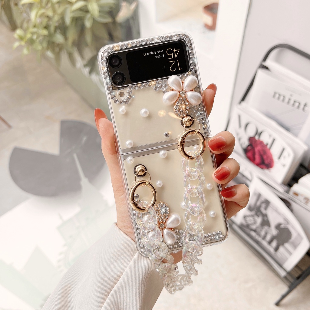 Bao Da Điện Thoại Nắp Lật Đính Đá laser Thời Trang Dành Cho samsung galaxy z flip 4g 4 3 flip3 flip4 5g Ốp