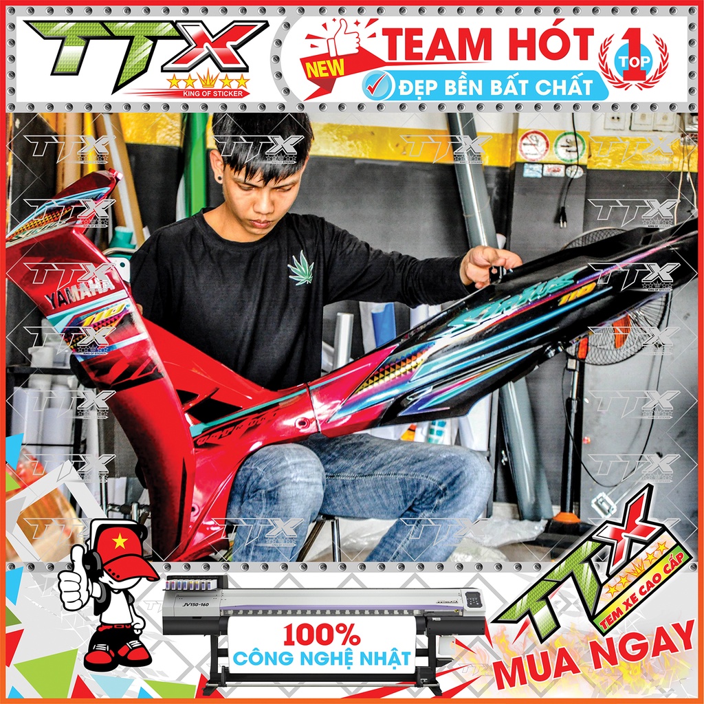 Tem rời sirius110 tam giác titan , Team chế sirius dán xe màu đỏ nền đen siêu đẹp , Shop TTX Tem xe sirius mã (S0010/00)